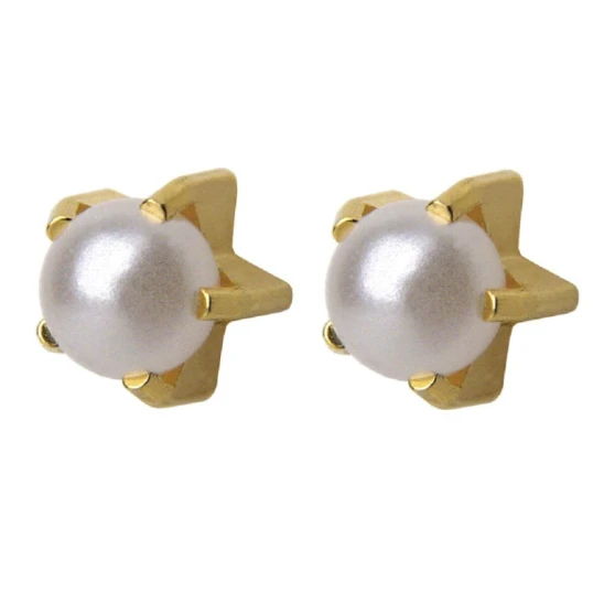 Kolczyki R1301Y biała perła w złotych pazurkach 2szt