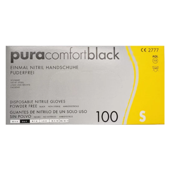 Rękawiczki nitrylowe bezpudrowe Pura Comfort Black (S) 100szt