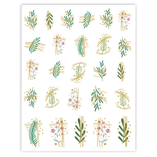 Naklejki do zdobienia paznokci Gold & Plants Nail Art Stickers