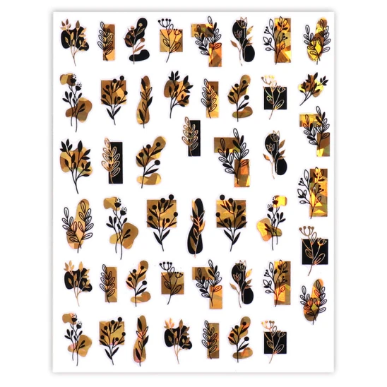 Naklejki do zdobienia paznokci Black & Gold Flowers Nail Art Stickers