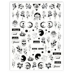 Naklejki do zdobienia paznokci Black & White Flower Nail Art Stickers