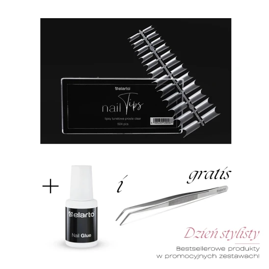 Tipsy tunelowe proste Nail Tips 504szt + klej Nail Glue 10g i zaciskarka GRATIS