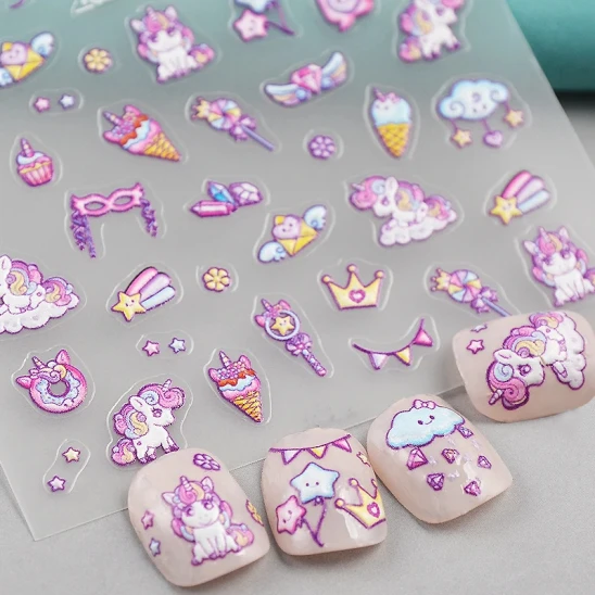 Naklejki do zdobienia paznokci Cute Unicorn Nail Art Stickers