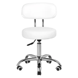Taboret kosmetyczny obrotowy 007 z oparciem (biało-srebrny)
