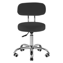 Taboret kosmetyczny obrotowy 007 z oparciem (czarno-srebrny)