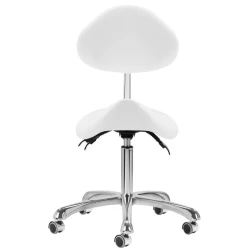 Taboret kosmetyczny 1004 z profilowanym siedziskiem i oparciem (biało-srebrny)