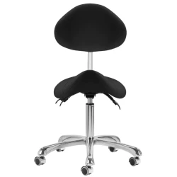 Taboret kosmetyczny 1004 z profilowanym siedziskiem i oparciem (czarno-srebrny)