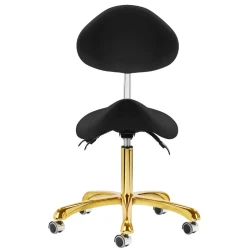 Taboret kosmetyczny 1004 z profilowanym siedziskiem i oparciem (czarno-złoty)