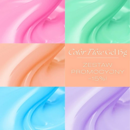 -15% Zestaw promocyjny żeli budujących Color Flow Gel 15g