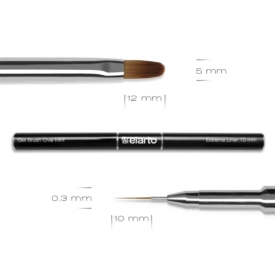 Pędzel dwustronny z metalową rączką Gel Brush Oval Mini & Extreme Liner 10mm