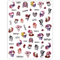 Naklejki do zdobienia paznokci Floral Skulls Nail Art Stickers