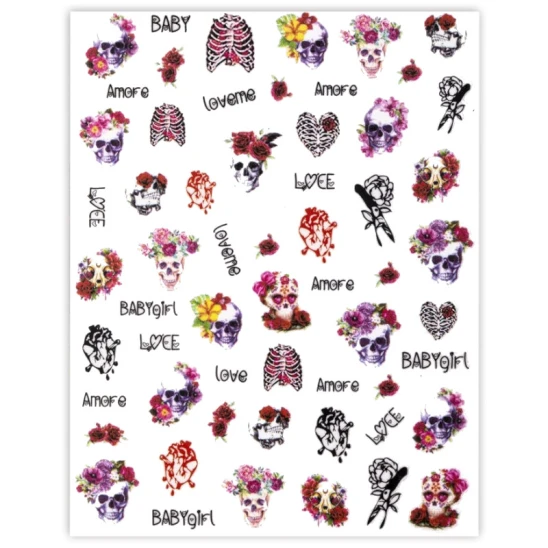 Naklejki do zdobienia paznokci Floral Skulls Nail Art Stickers