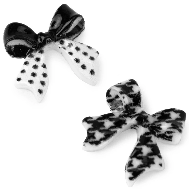 Kokardki 3D do zdobienia paznokci Black&White Patterned Ribbon Charm 30szt