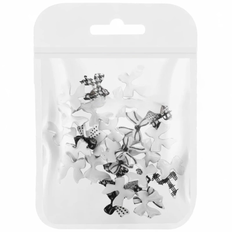 Kokardki 3D do zdobienia paznokci Black&White Patterned Ribbon Charm 30szt