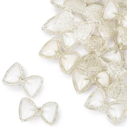 Kokardki 3D do zdobienia paznokci White Glittered Bow Charm 20szt