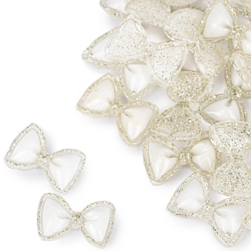 Kokardki 3D do zdobienia paznokci White Glittered Bow Charm 20szt