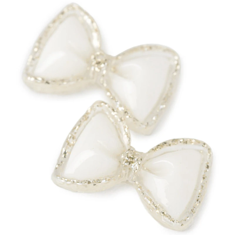 Kokardki 3D do zdobienia paznokci White Glittered Bow Charm 20szt