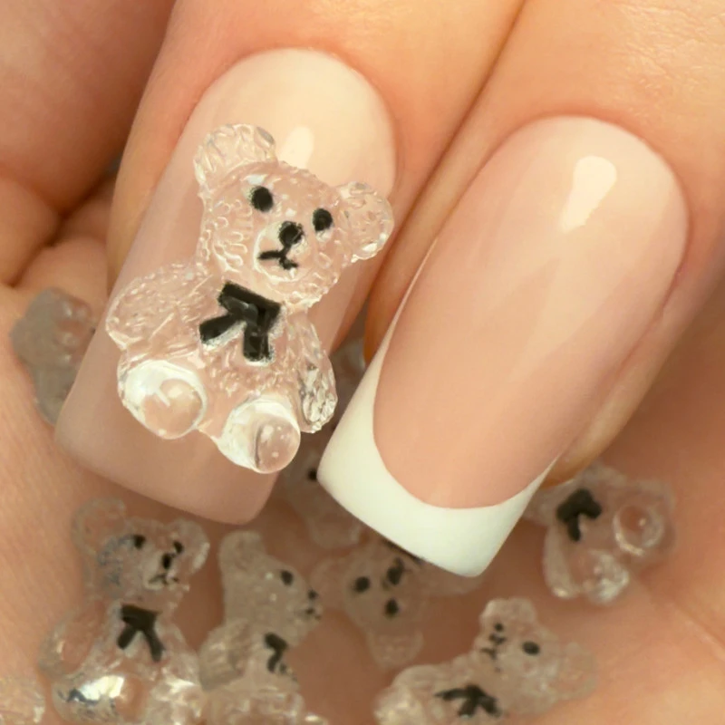 Misie 3D do zdobienia paznokci Clear Teddy Bear Charm 20szt
