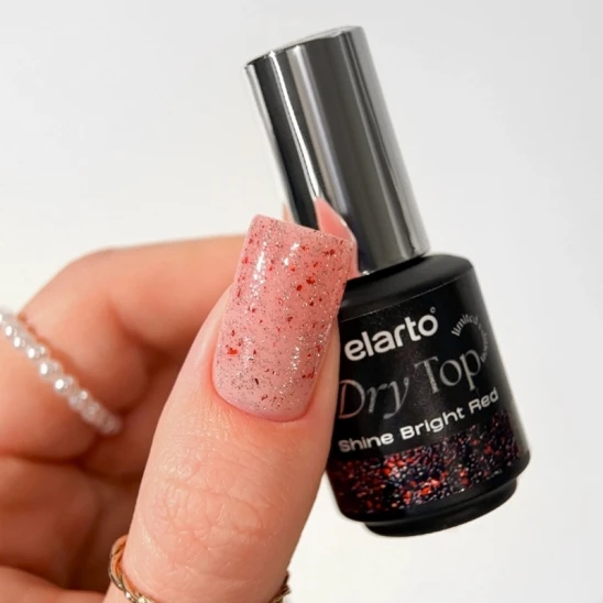 Top hybrydowy z efektem blasku flash Dry Top Shine Bright Red 7ml
