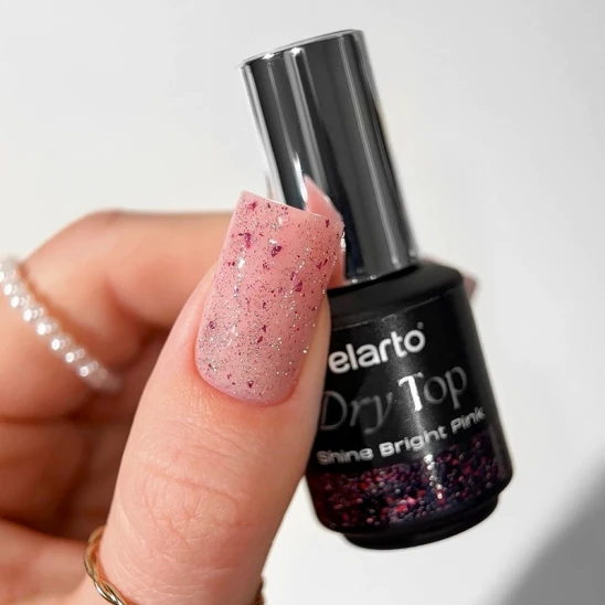 Top hybrydowy z efektem blasku flash Dry Top Shine Bright Pink 7ml