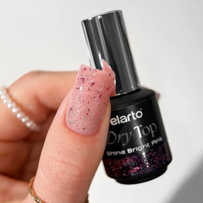 Top hybrydowy z efektem blasku flash Dry Top Shine Bright Pink 7ml