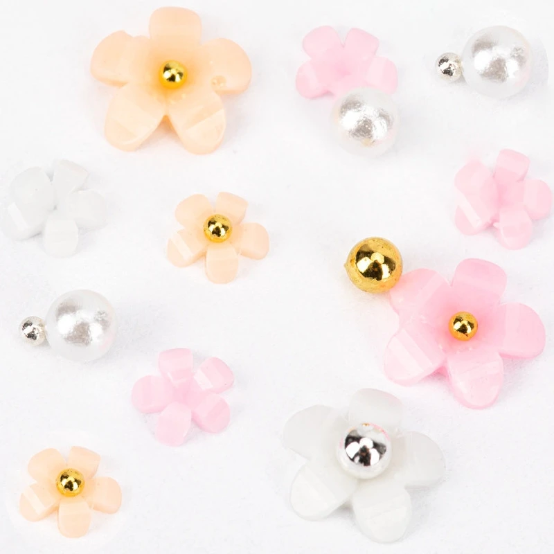 Ozdoby do dekoracji paznokci Daisy Flowers & Caviar Beads Tricolor