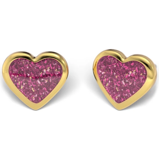 Kolczyk do przekłuwania uszu 7523-3565-EU Różowe Serce w złotej oprawie