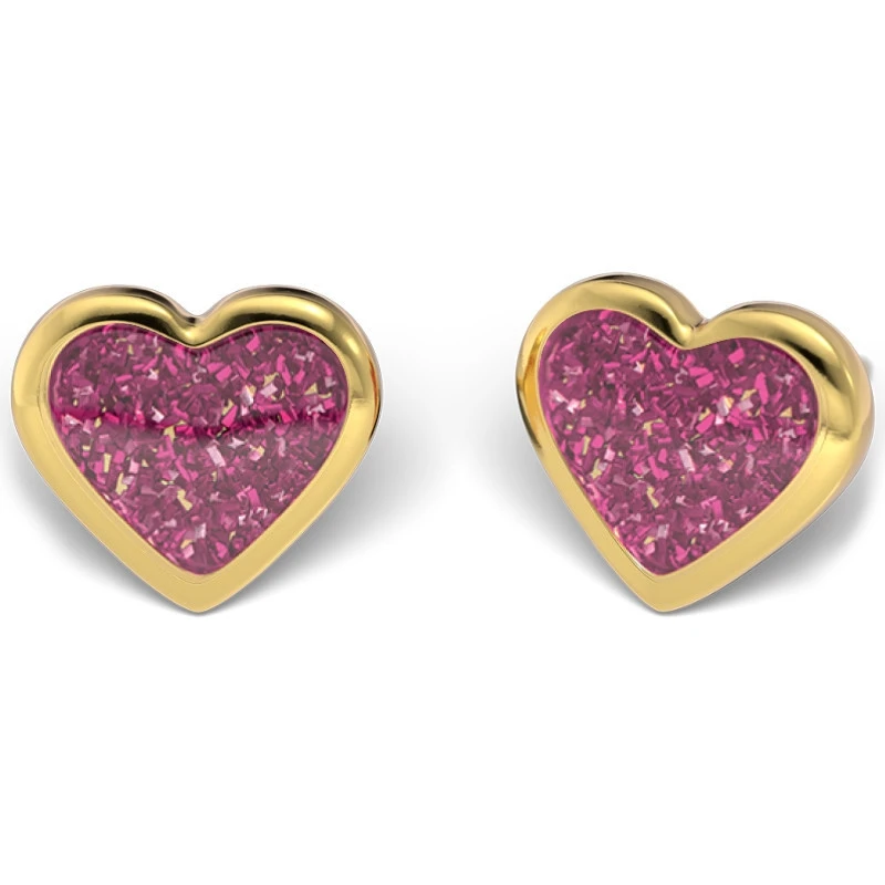 Kolczyk do przekłuwania uszu 7523-3565-EU Różowe Serce w złotej oprawie
