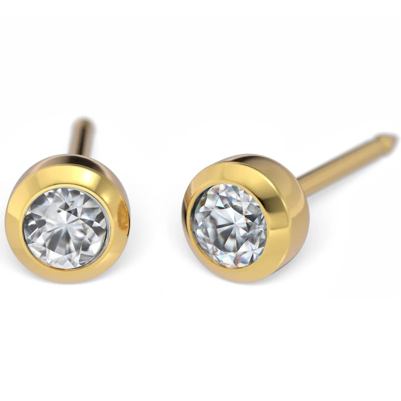 Kolczyk do przekłuwania uszu 7511-0260 Cubic Zirconia w złotej oprawie 4mm